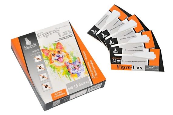 Протипаразитарні краплі для котів та собак вагою до 4 кг ModeS Fipro-Lux, 4 піп | Зображення 1