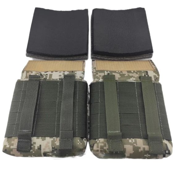 Комплект боковых бронеплит 4 класс 150х150 мм Miilux Protection 500 с подсумками MOLLE | Зображення 3