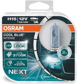 Лампа OSRAM H15 12V 15/55W PGJ23T-1 COOL BLUE INTENSE NEXT GEN +100% 64176CBN-HCB-DUO