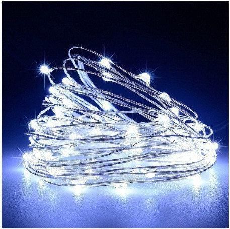 Новогодние гирлянды. Медная проволочная лампа 100LED 10м, (батарейки) Цвет белый Силиконовый провод (7108) | Зображення 1