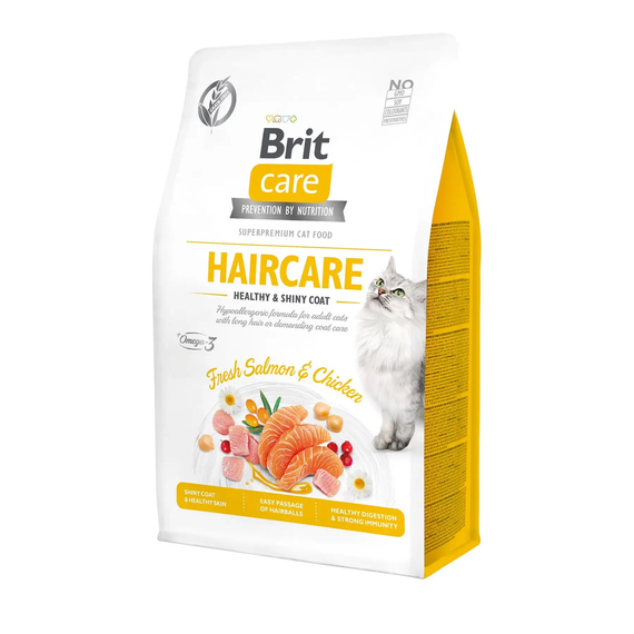 Сухой корм Brit Care Cat GF Haircare Healthy & Shiny Coat для взрослых котов, курица и лосось, 2 кг