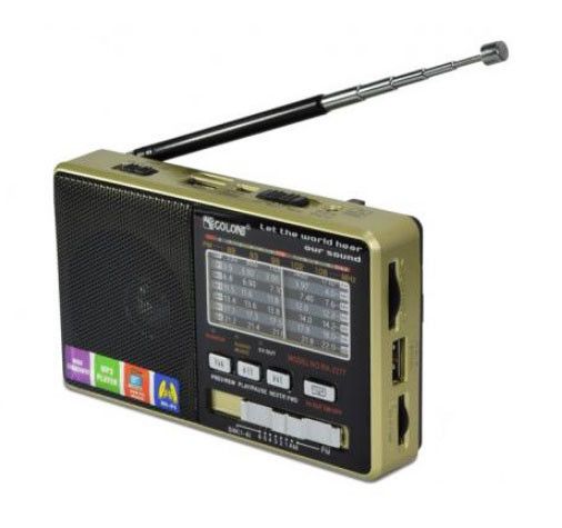Портативний всехвильовий FM радіоприймач Golon RX 181 переносне радіо Power Bank USB золотист | Зображення 1