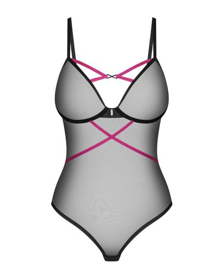 Боді Obsessive Novenes teddy, XS/S, прозоре, чашки на кісточках, декор у вигляді стрічок sexstyle | Зображення 5