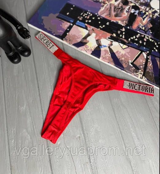 Стринги Victoria's Secret зі стразами на вибір, жіночі стринги Вікторія Сікрет, стринги Вікторія Сікрет XL, Червоний, Гладядні (класичні) | Зображення 6