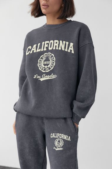 Утепленный спортивный костюм в технике тай-дай с принтом California - темно-серый цвет, L (есть размеры) | Зображення 6