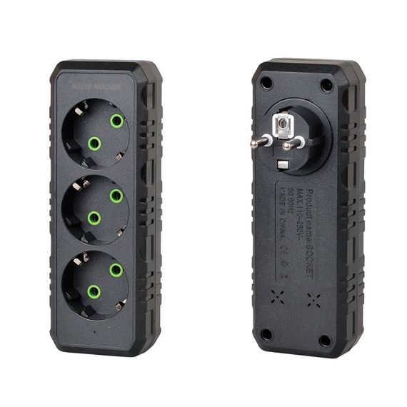 Розетка трійник із заземленням F101-Black, 3 розетки, 2500W, 10A, 110-250V~Max, Blister