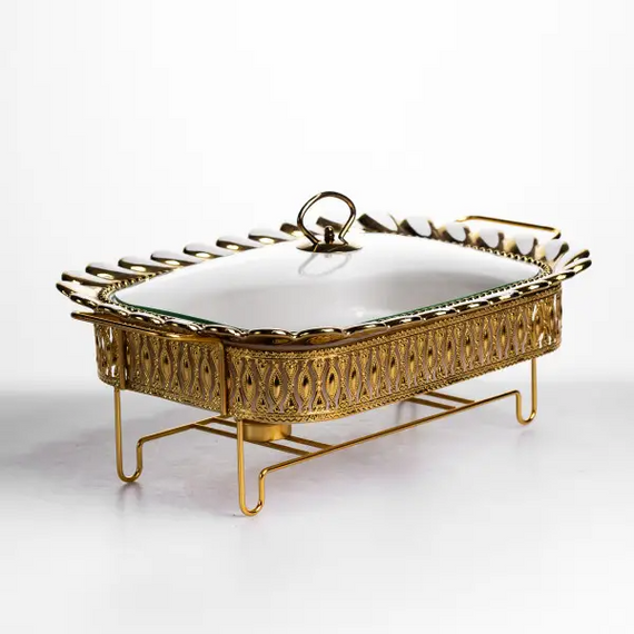 Мармитница фарфоровая Tiffany 2 л квадратная на металлической подставке 38х30х7 см SX42-3 | Зображення 5