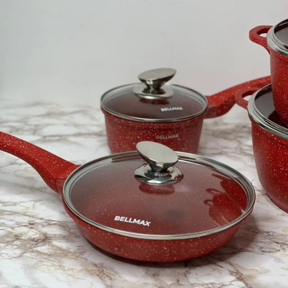 Набор посуды с гранитным антипригарным покрытием BellMax BM-305 из 12 предметов красный | Зображення 2