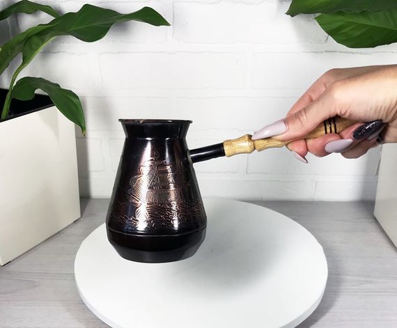 Турка медная 500 мл Бригантина тёмная джезва ручная работа кофеварка для кофе | Зображення 1