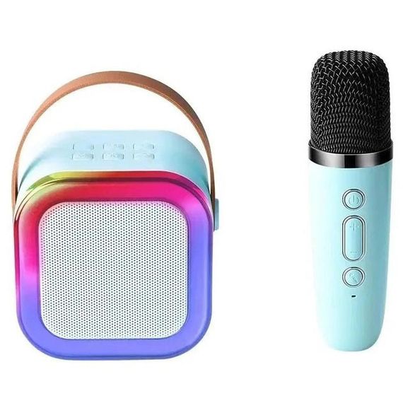 Портативна колонка з караоке мікрофоном та RGB підсвічуванням K12 10W Bluetooth. Колір: блакитний | Зображення 2