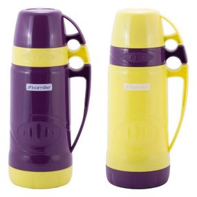 Термос Kamille Glass Violet 1000мл дзеркальна колба і 2 чашки