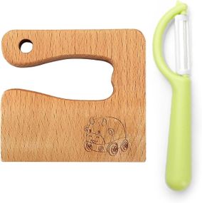 Ніж дитячий дерев’яний кухонний і овочечистка Goodchef, безпечний набір 2 шт, кулінарний кухонний інструмент для дітей