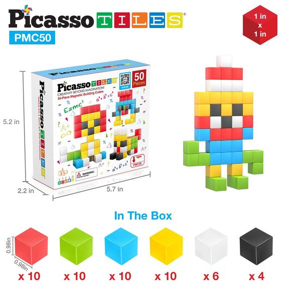 Конструктор магнітний BUILDING CUBES PMC50/23645 PICASSO TILES, 50 деталей, у коробці | Зображення 1