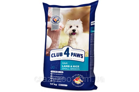 Сухий корм для дорослих собак дрібних порід Клуб 4 Лапи Преміум Ягня та Рис 14 кг 4820083909580