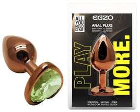 Анальна пробка з кристалом EGZO - Dark Gold Heart Plug Green, size S Sex Aura