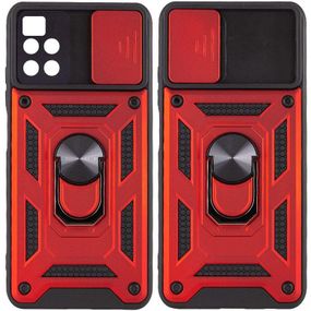 Ударостійкий чохол Camshield Serge Ring для Xiaomi Poco M4 Pro 5G TPU+PC, Шторка на камеру, Червоний