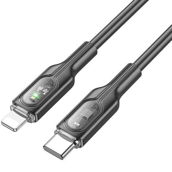 Дата кабель Hoco U120 Transparent explore intelligent power-off PD 27W Type-C to Lightning (1.2m) Black | Зображення 2