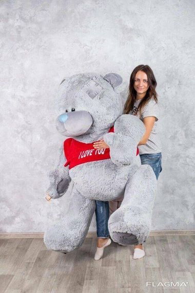 Мишка с латками плюшевый в футболке Yarokuz Me To You 2 метра Серый | Зображення 2