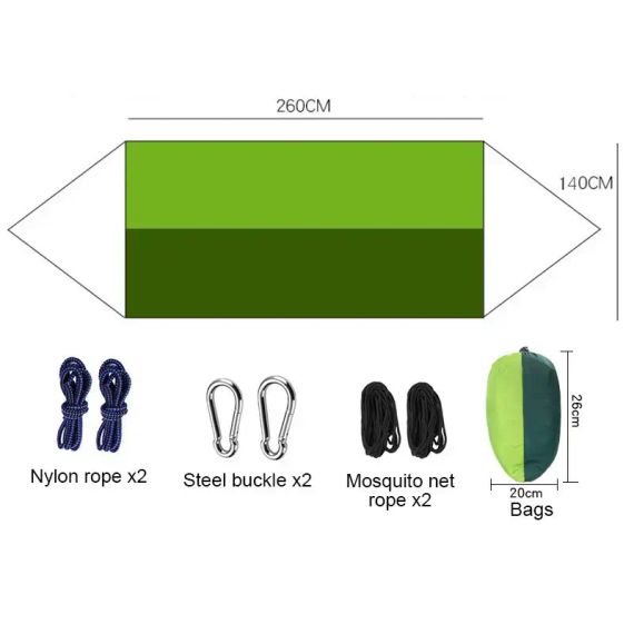 Подвесной гамак с москитной сеткой HIeha нейлоновый, с карманом, полный комплект | Зображення 2