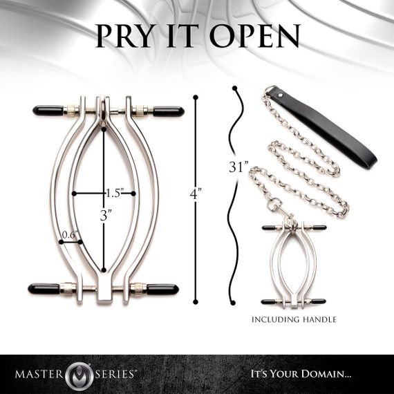 Затискач для статевих губ Master Series: Pussy Tugger Adjustable Vagina Clamp with Chain | Зображення 4