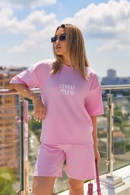 Женский летний костюм шорты и футболка свободный GF7825 цвет розовый, размер 54/56