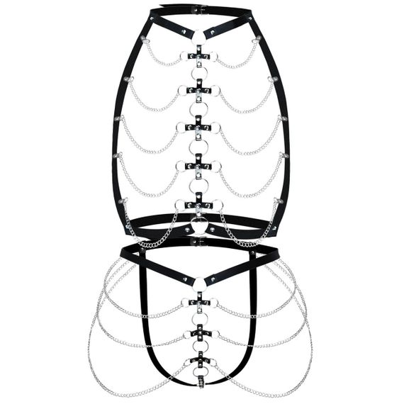 Набір портупея + трусики зі шкіри з ланцюжками Art of Sex - Cross, розмір L-2XL, колір чорний sexstyle | Зображення 3