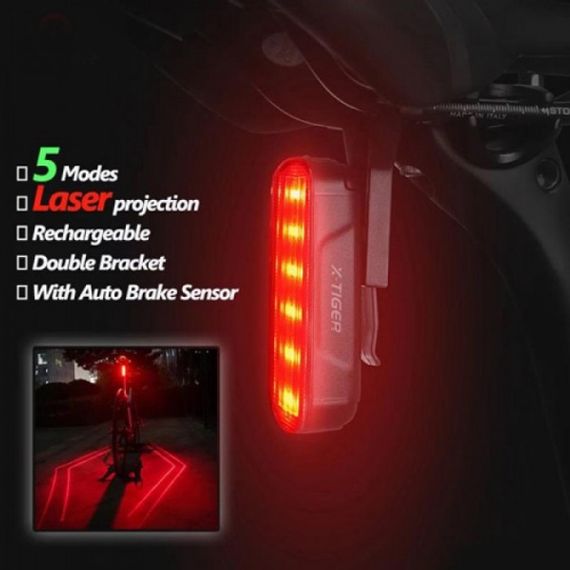 Велосипедный фонарь аккумуляторный LEADBIKE LD80-6LED с лазерной разметкой велофонарь, Фонарь стоп | Зображення 6