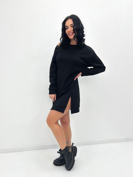 Женское теплое платье-туника с разрезом и булавкой на плече GF08577 цвет черный, размер 42/44 | Зображення 1