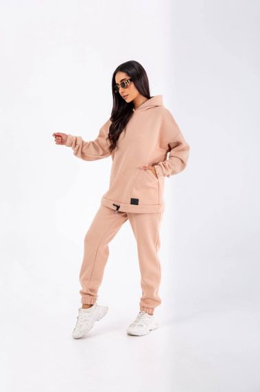 Женский теплый спортивный костюм на флисе худи и штаны NB23038 цвет бежевый, размер 54/56 | Зображення 1