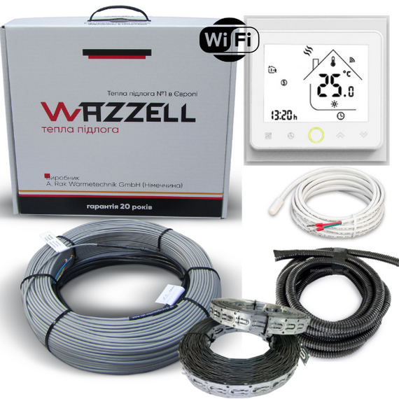 Комплект тепла підлога WAZZELL EASYHEAT + термостат з Wi-Fi програмованою. Нагрівальний кабель універсальний 50 м / 1000 Вт / 5 -