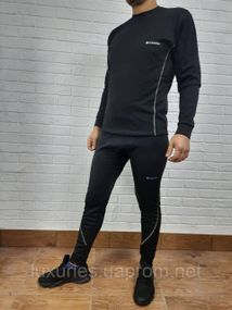 Комплект мужского термобелья Columbia Черный на флисе белая строчка, теплый и очень удобный набор XXL