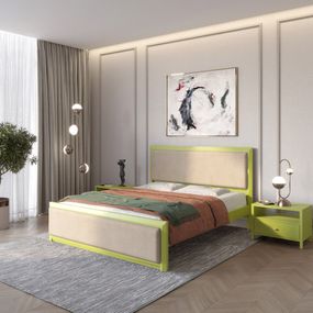 Односпальне дерев&#039;яне ліжко Mebigrand Барселона Б4 Лайм (S3050G70Y)/Аляска 23 (Бежевий) 80х200 см (MBG-12985)