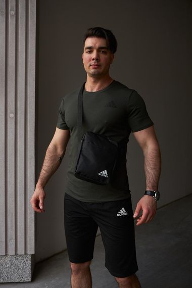 Комплект чоловічий Adidas: футболка хакі + шорти чорні + барсетка чорна (9514251520) | Зображення 4