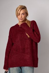 Жіночий подовжений в'язаний джемпер oversize - бордо цвет, ONE SIZE (є розміри)
