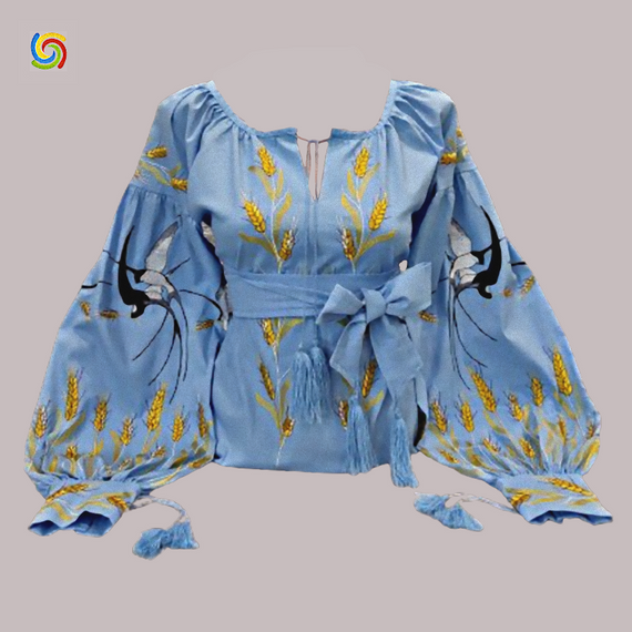 Рубашка Украинская вышиванка  32159 цвет голубой размер L/XL