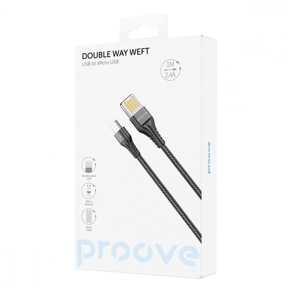 Кабель Proove Double Way Weft Micro USB 2.4A (1m) white | Зображення 1