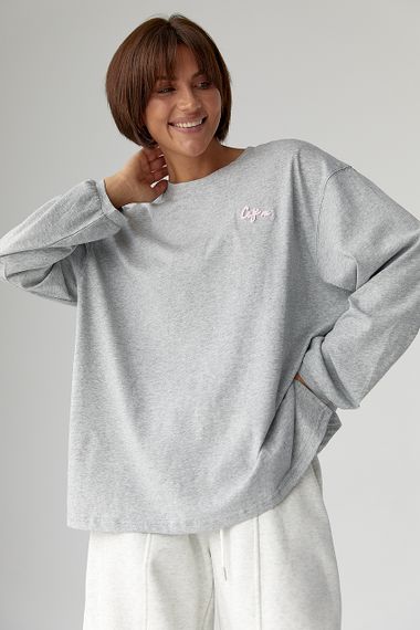 Лонг вільного фасону з написом - сірий цвет, ONE SIZE (є розміри) | Зображення 3