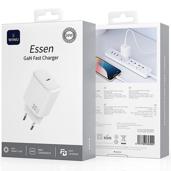 СЗУ WIWU G008 Essen PD30W GaN (1USB-C) White | Зображення 1