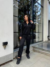 Женский спортивный костюм весна-осень свитшот и джоггеры NB24049 цвет черный, размер 46/48