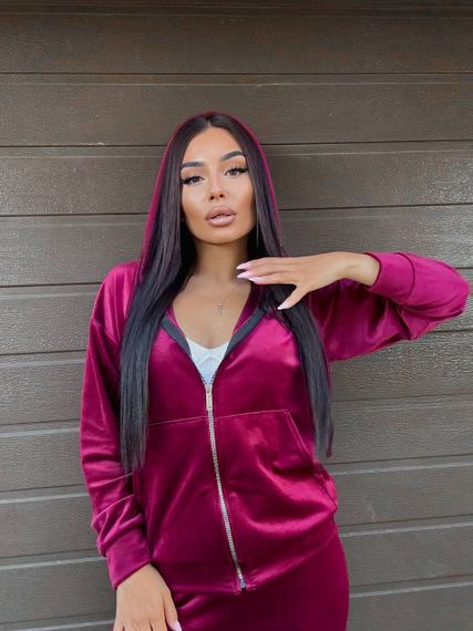 Женский велюровый спортивный костюм с кофтой на молнии размер L цвет марсала Vi114 | Зображення 1