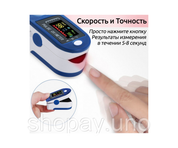 Пульсометр для вимірювання пульсу та сатурації JZK-302 Синій, пульсоксиметр на палець | Зображення 5