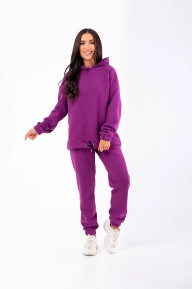 Женский теплый спортивный костюм на флисе худи и штаны NB23038 цвет фуксия, размер 42/44