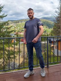 Чоловіча футболка SOLINNA оверсайз із принтом на рукаві, турецький кулір, великі розміри 42-60 Сірий, 46-48