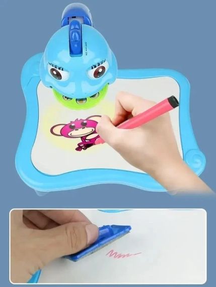 Дитячий столик проєктор для малювання Projector Painting набір із проєктором, 24 слайди, фломастери Синій | Зображення 7