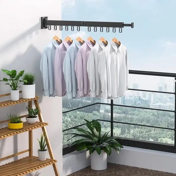 Вішалка настінна сушарка для одягу з алюмінієвого сплаву для балкона, 2 секції SKLM-1 ((66+23)*10*6.5)