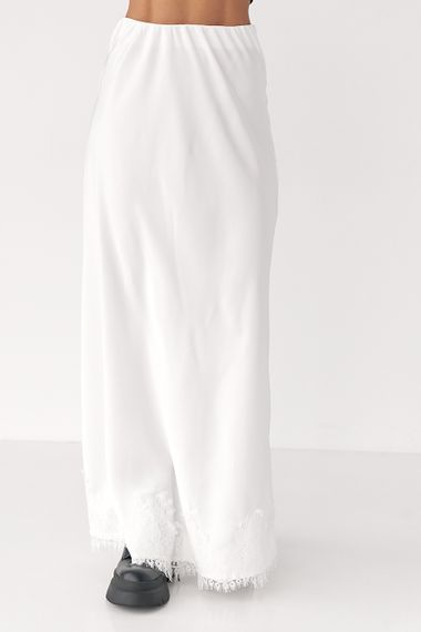 Сатинова спідниця з мереживом - білий цвет, L (є розміри) | Зображення 4