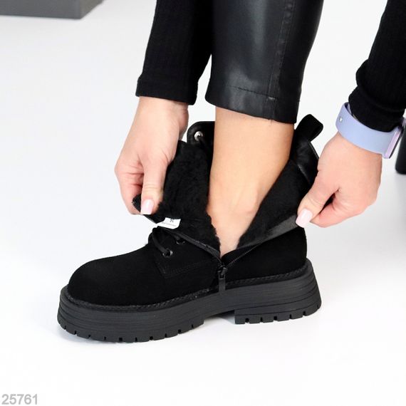 Повсякденні чорні зимові черевики берці натуральна замша доступна ціна | Зображення 4