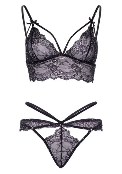 Еротичний комплект зі стрепами та стразами Leg Avenue Ready Or Not S Black, бра + стрінги | Зображення 4