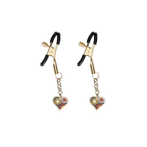 Зажимы для сосков Liebe Seele Nipple Clamps Gold Heart-shaped Flowers on Blue Золотистый One Size | Зображення 1