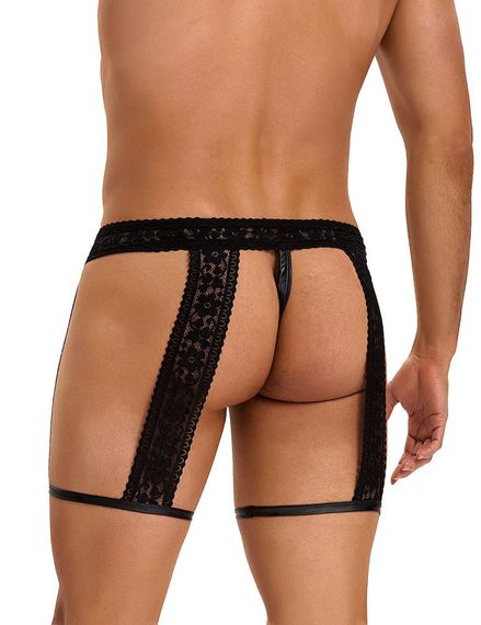 Чоловічі чорні стрінги Star Night з гартерами та мереживним поясом, S sexstyle | Зображення 3